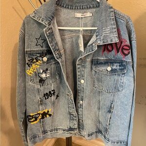 NWT Adika Embroidered Denim Jacket with Patches